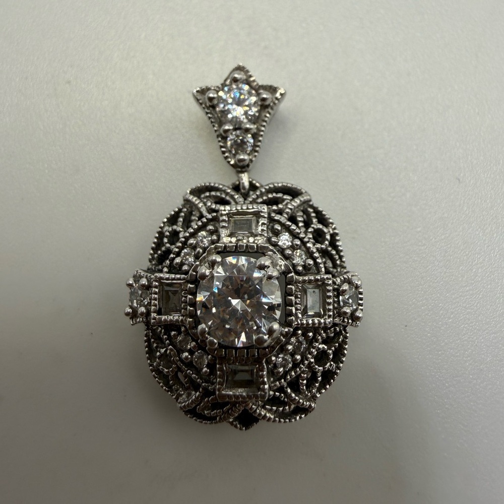 Sterling Silver MEDA CZ Pendant 925 China Vintage Style Statement Necklace